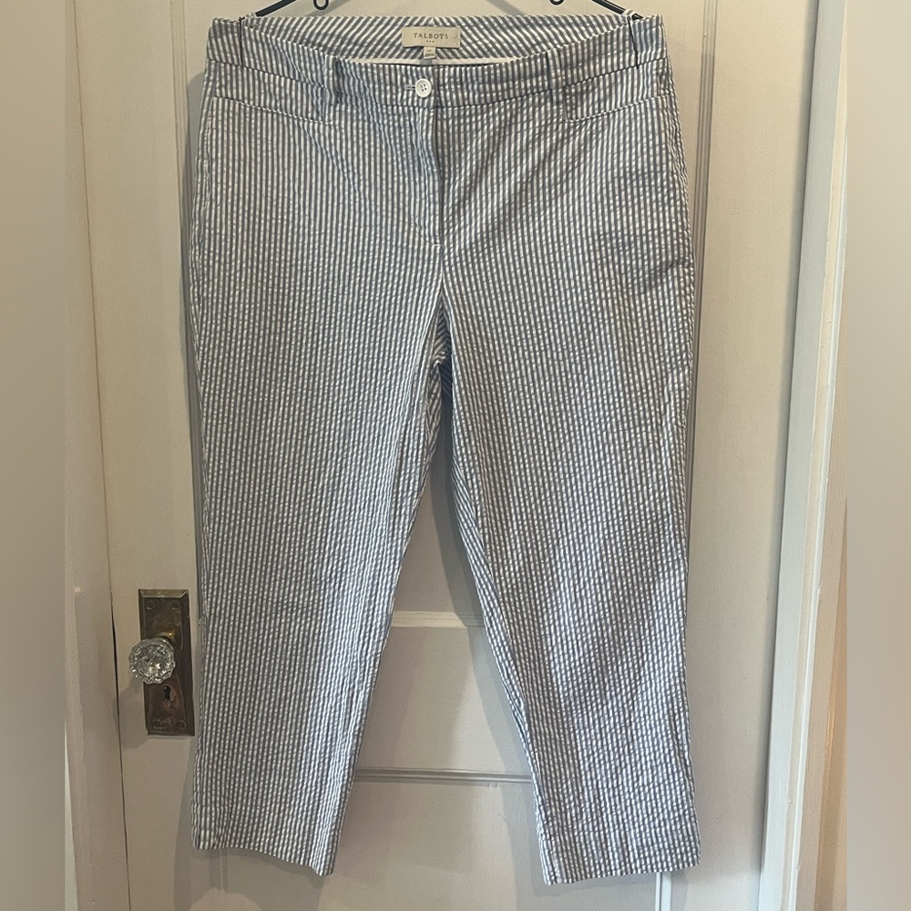 Talbots Blue and White Seersucker Ankle Pants